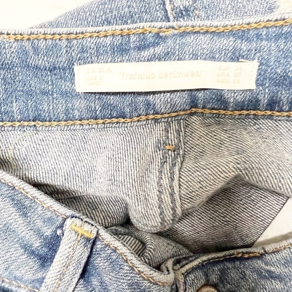 Zara Trafaluc Denimwear Womens High Rise Embroidered Frayed Ankle Jean Sz 2 - Picture 8 of 9